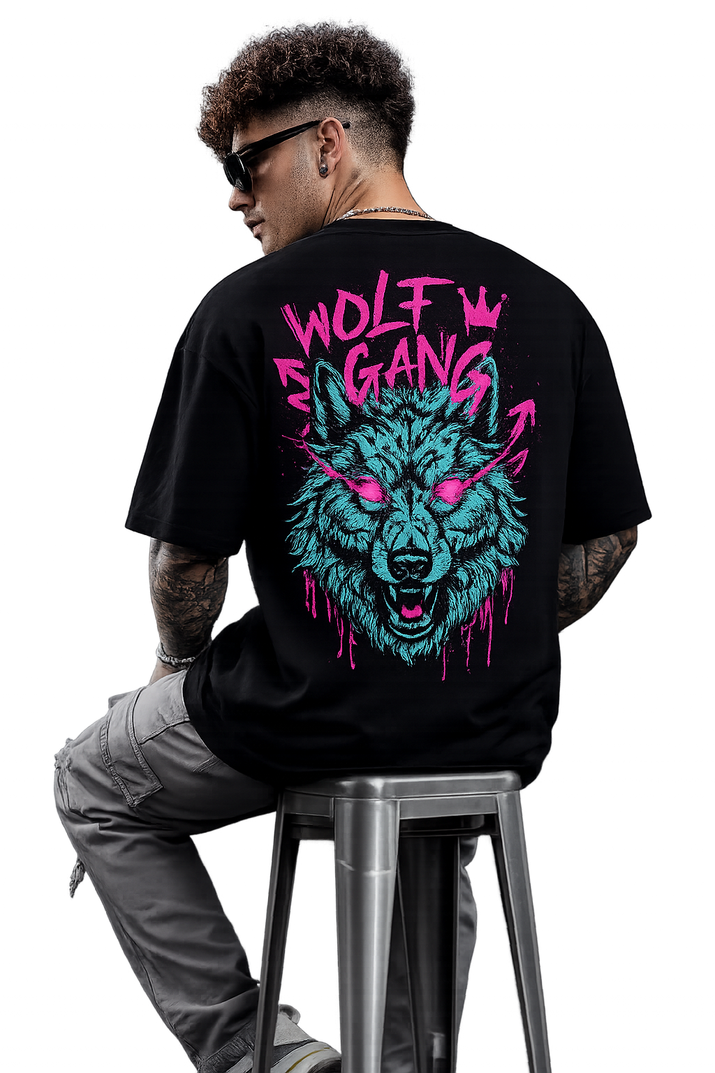 Wolf Gang Neon Streetwear Oversized T-Shirt (Black)