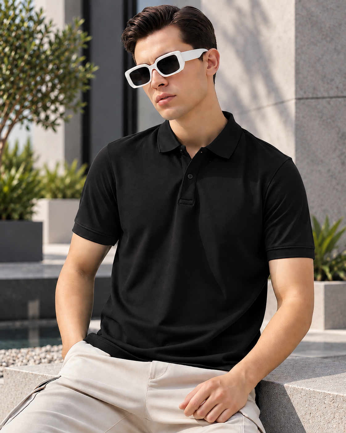 Classic black polo designed for modern everyday wear.